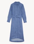 Pure Linen Belted Midi Shirt Dress