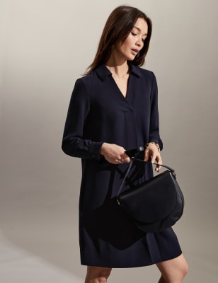 

JAEGER Womens V-Neck Knee Length Swing Dress - Navy, Navy