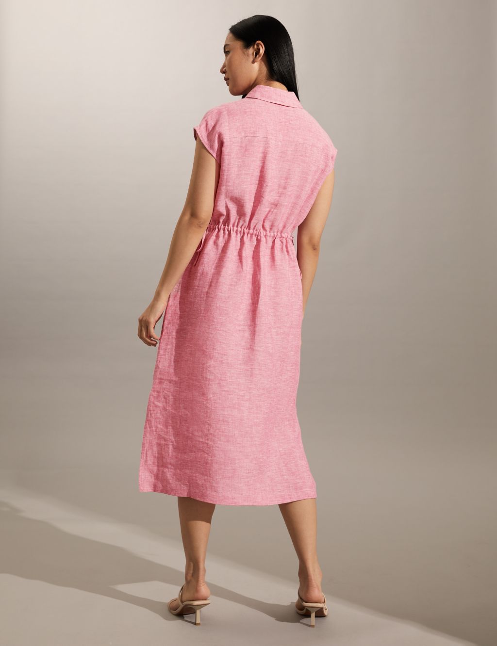 Pure Linen Tie Waist Midi Shirt Dress image 4
