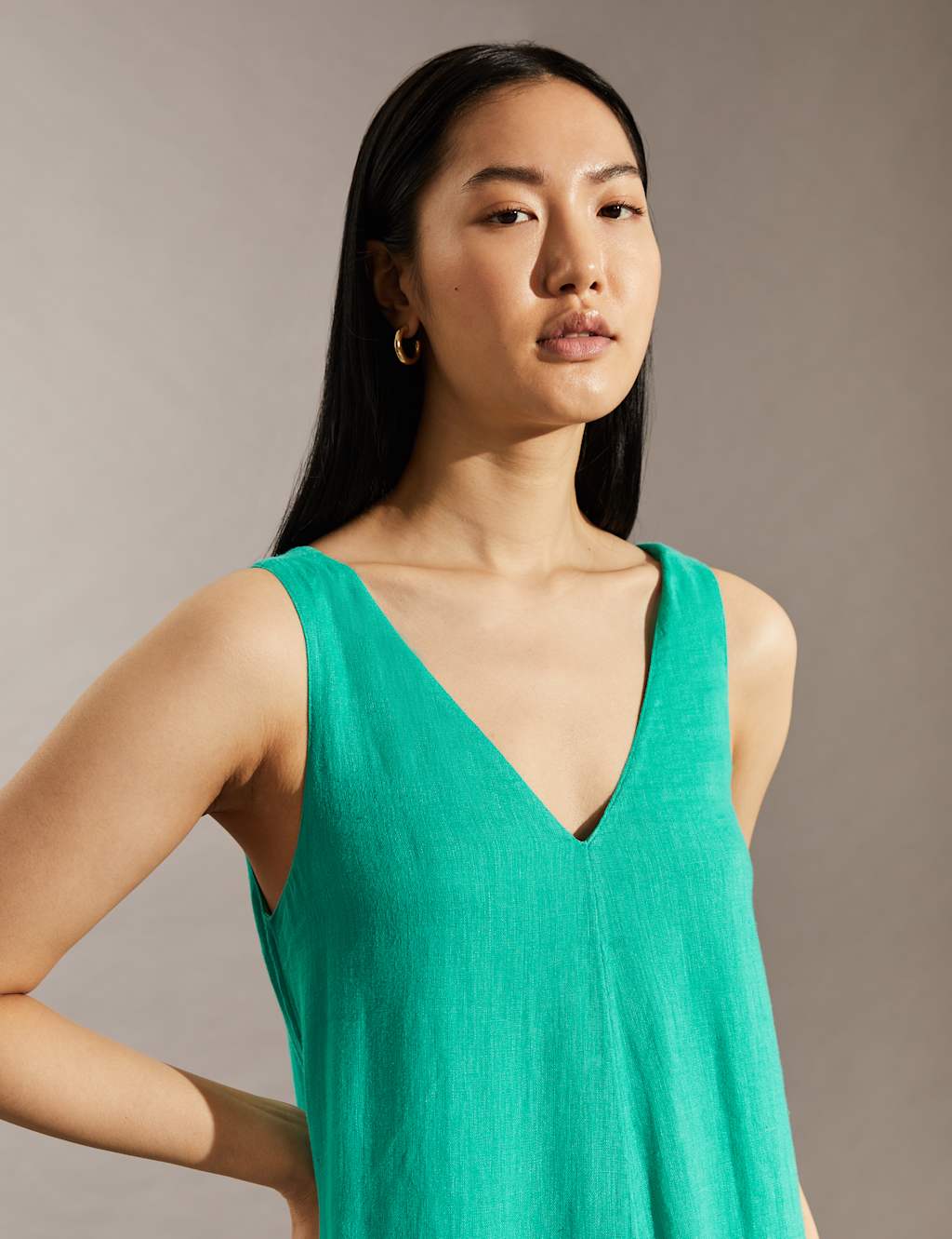 Pure Linen V-Neck Midi Smock Dress image 4