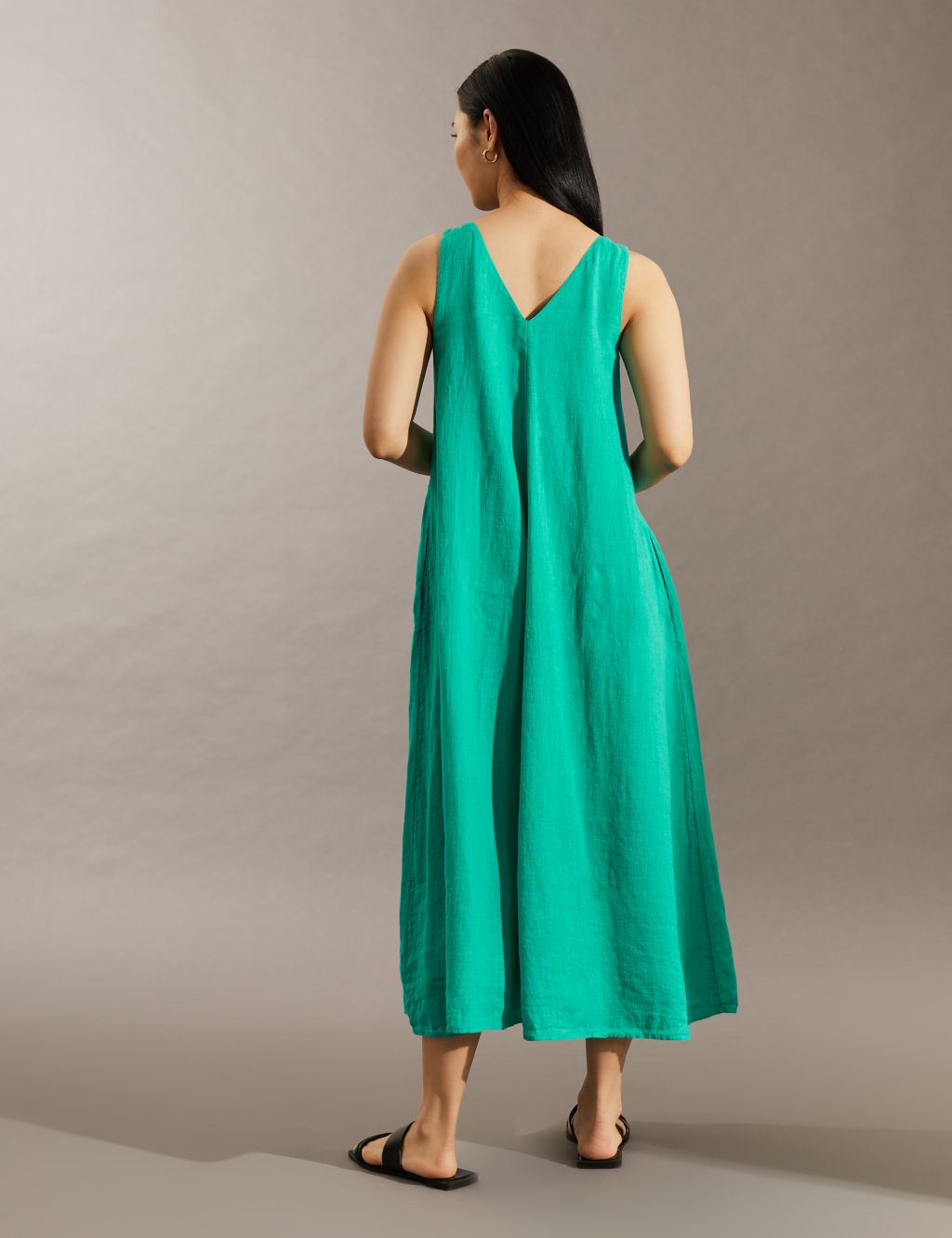 Pure Linen V-Neck Midi Smock Dress image 5
