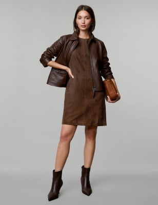 

JAEGER Womens Suede Mini Shift Dress - Chocolate, Chocolate