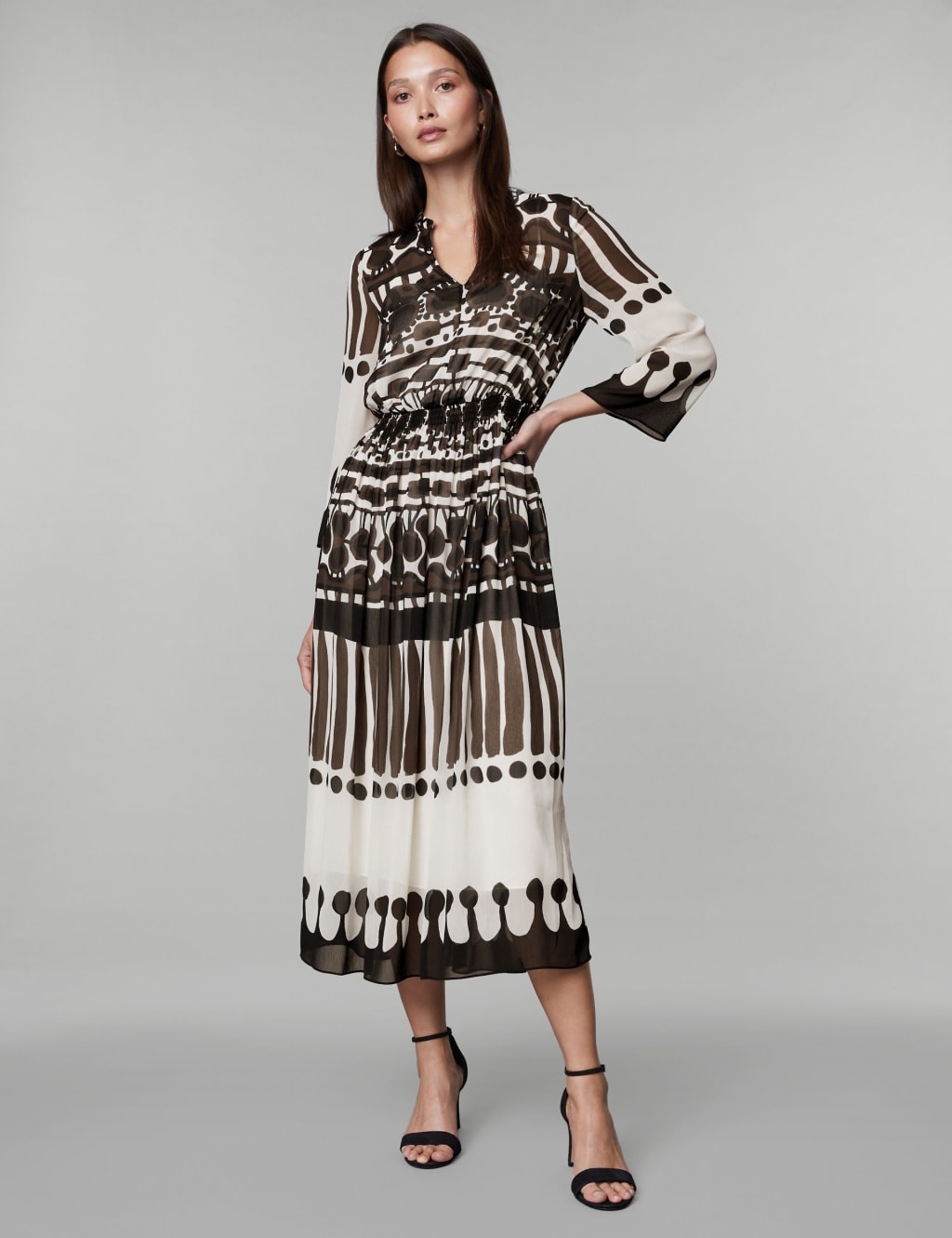 Georgette Printed V-Neck Midi Waisted Dress image 1