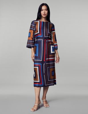 Geometric Shirred Midi Column Dress
