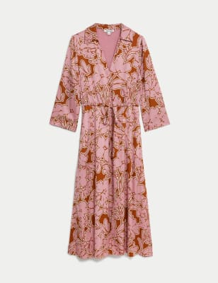 Floral Tie Waist Midi Skater Dress