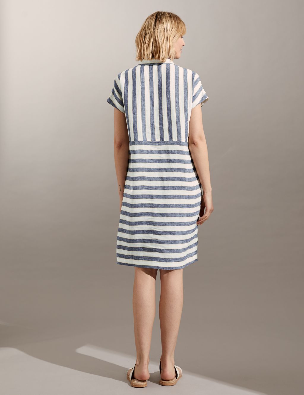 Pure Linen Striped Knee Length Shift Dress image 4