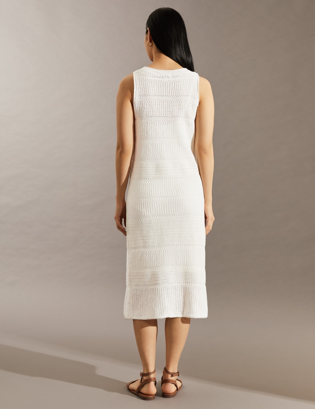 Pure Cotton Knitted V-Neck Midi Shift Dress image 5