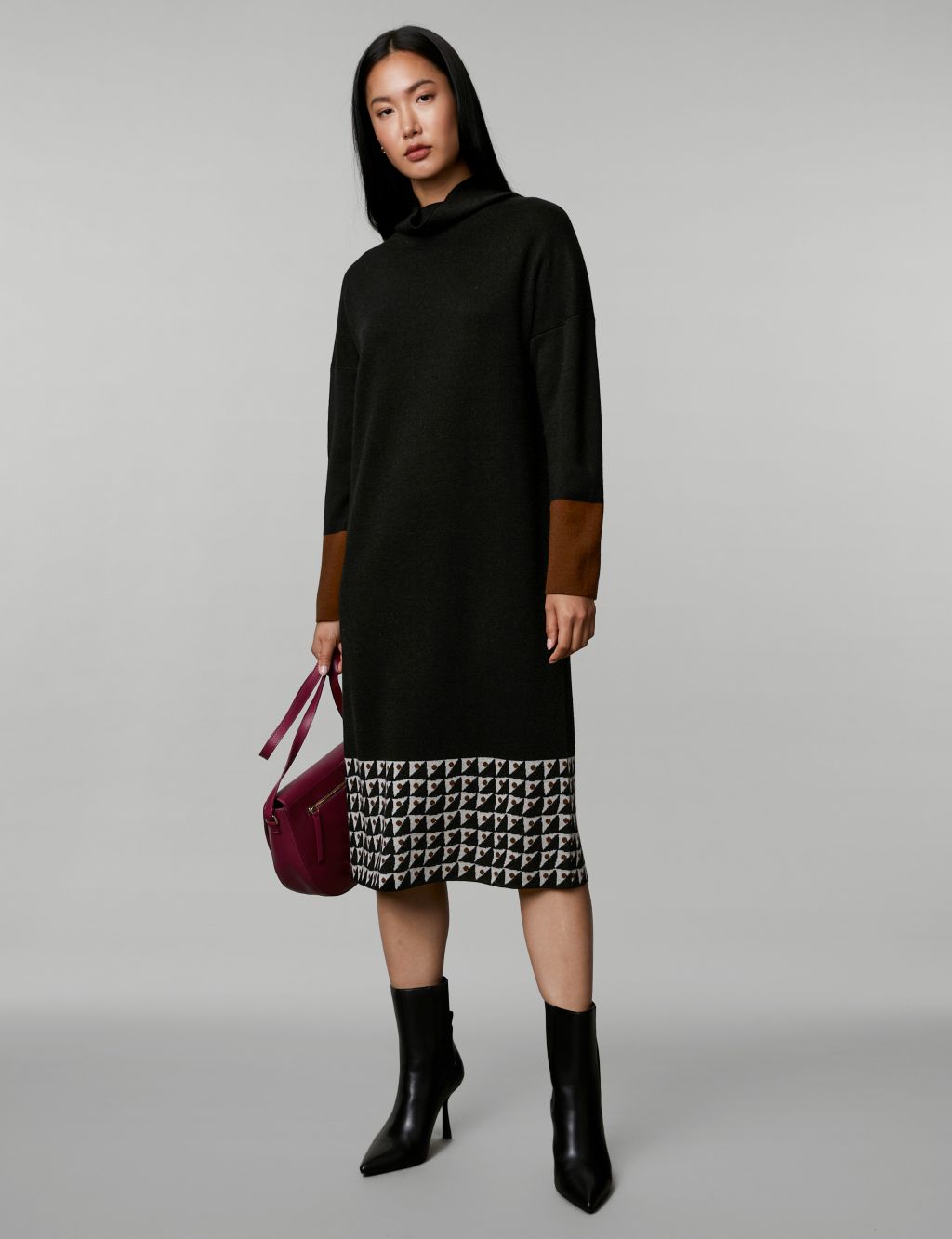 Pure Merino Wool Geometric Midi Dress image 1