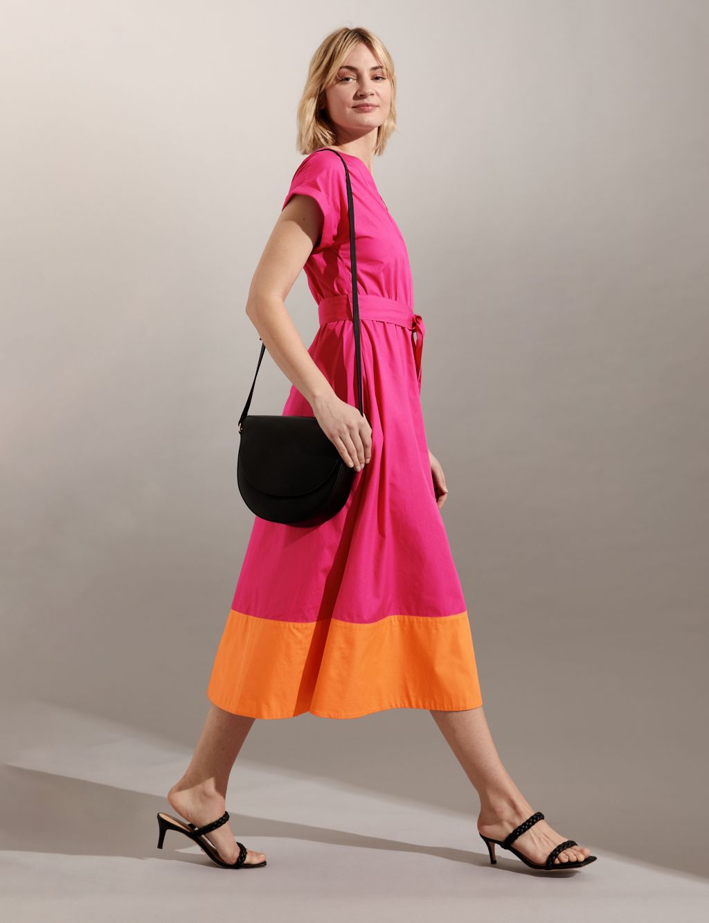 Pure Cotton Colour Block Midi Waisted Dress image 1
