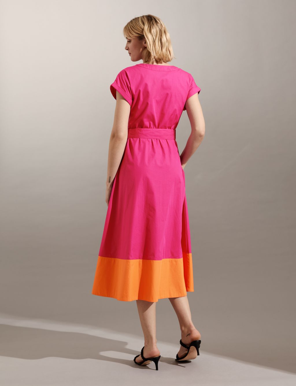 Pure Cotton Colour Block Midi Waisted Dress image 4