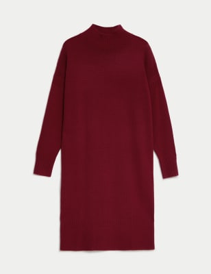 Wool Rich Funnel Neck Midi Jumper Dress