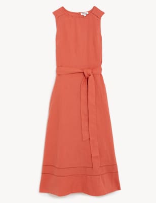 

JAEGER Womens Midi-Skaterkleid aus reinem Leinen mit Gürtel - Orange, Orange