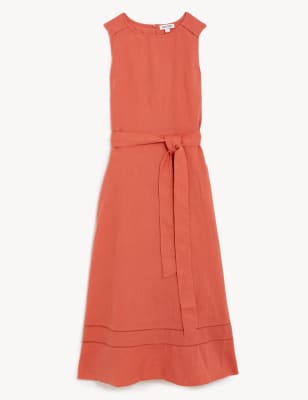 

JAEGER Womens Pure Linen Belted Midi Skater Dress - Orange, Orange