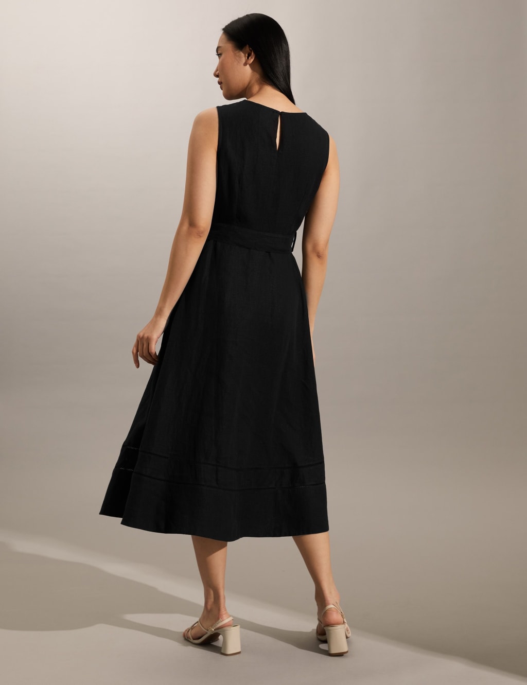 Pure Linen Belted Midi Skater Dress image 5