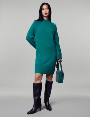

JAEGER Womens Wool Rich Jumper Dress with Cashmere - Teal, Teal