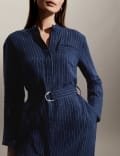 Pure Linen Striped Midi Shirt Dress