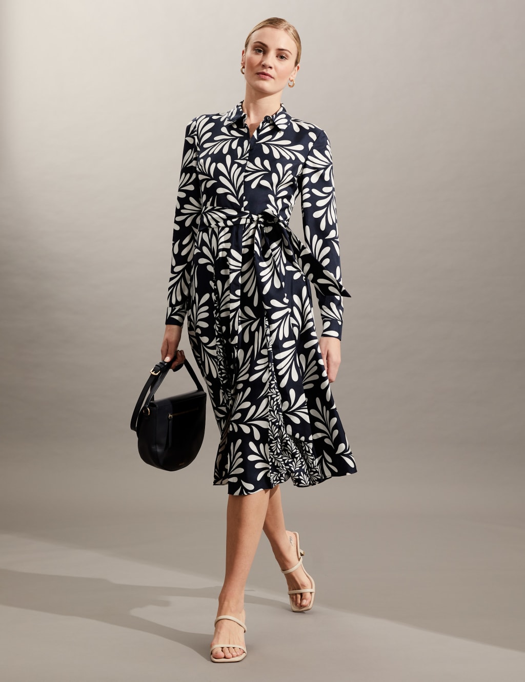 Pure Silk Floral Midi Shirt Dress image 1