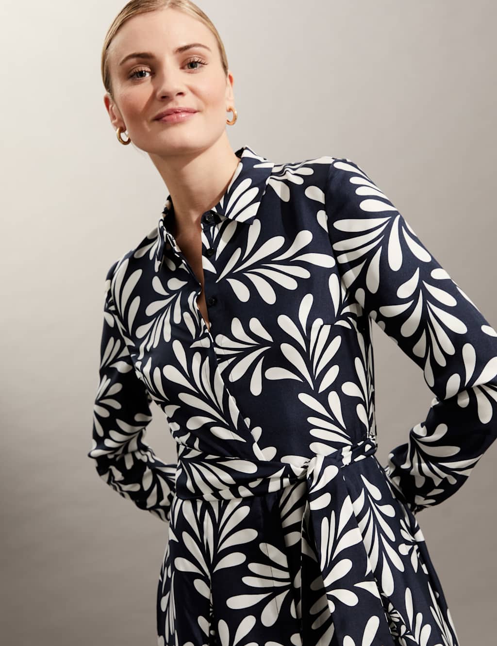 Pure Silk Floral Midi Shirt Dress image 2