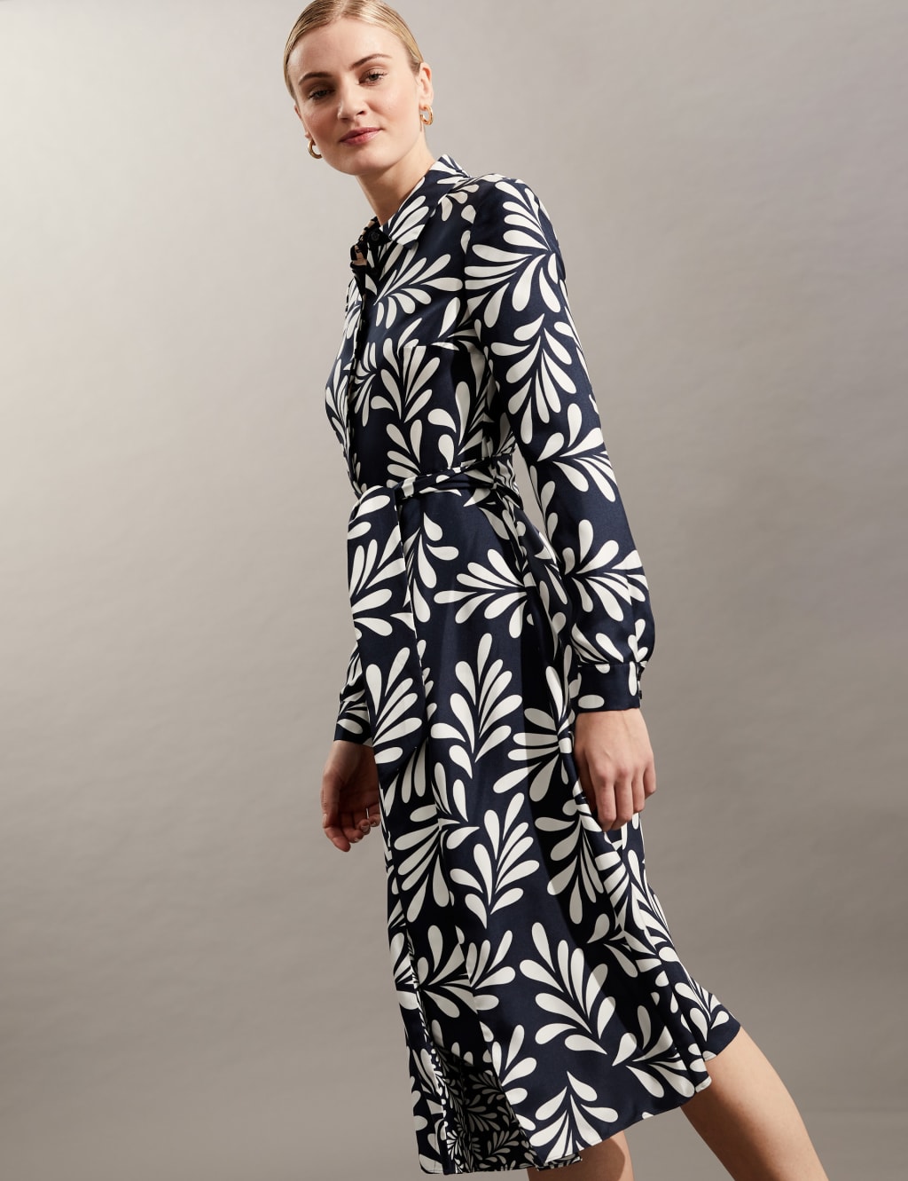 Pure Silk Floral Midi Shirt Dress image 3