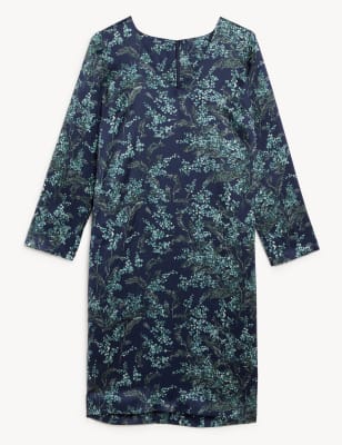 Pure Silk Printed V-Neck Mini Shift Dress - PE