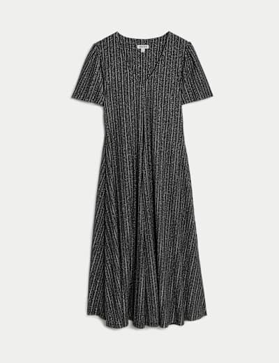 Jersey Metallic V-Neck Midi Skater Dress