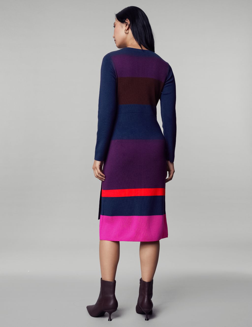 Pure Merino Wool Knitted Striped Midi Dress image 4