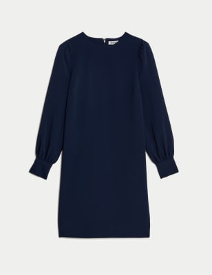 

JAEGER Womens Crepe Crew Neck Knee Length Shift Dress - Navy, Navy