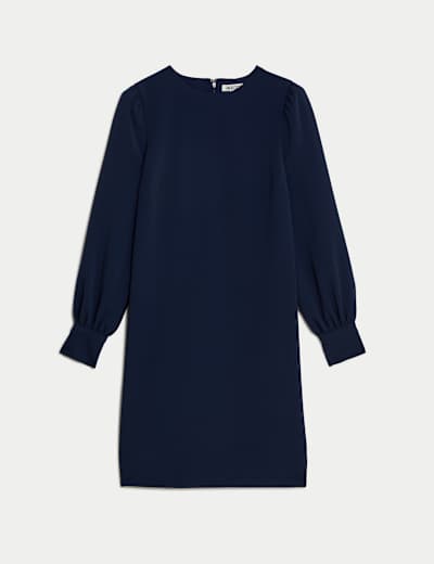 Crepe Crew Neck Knee Length Shift Dress