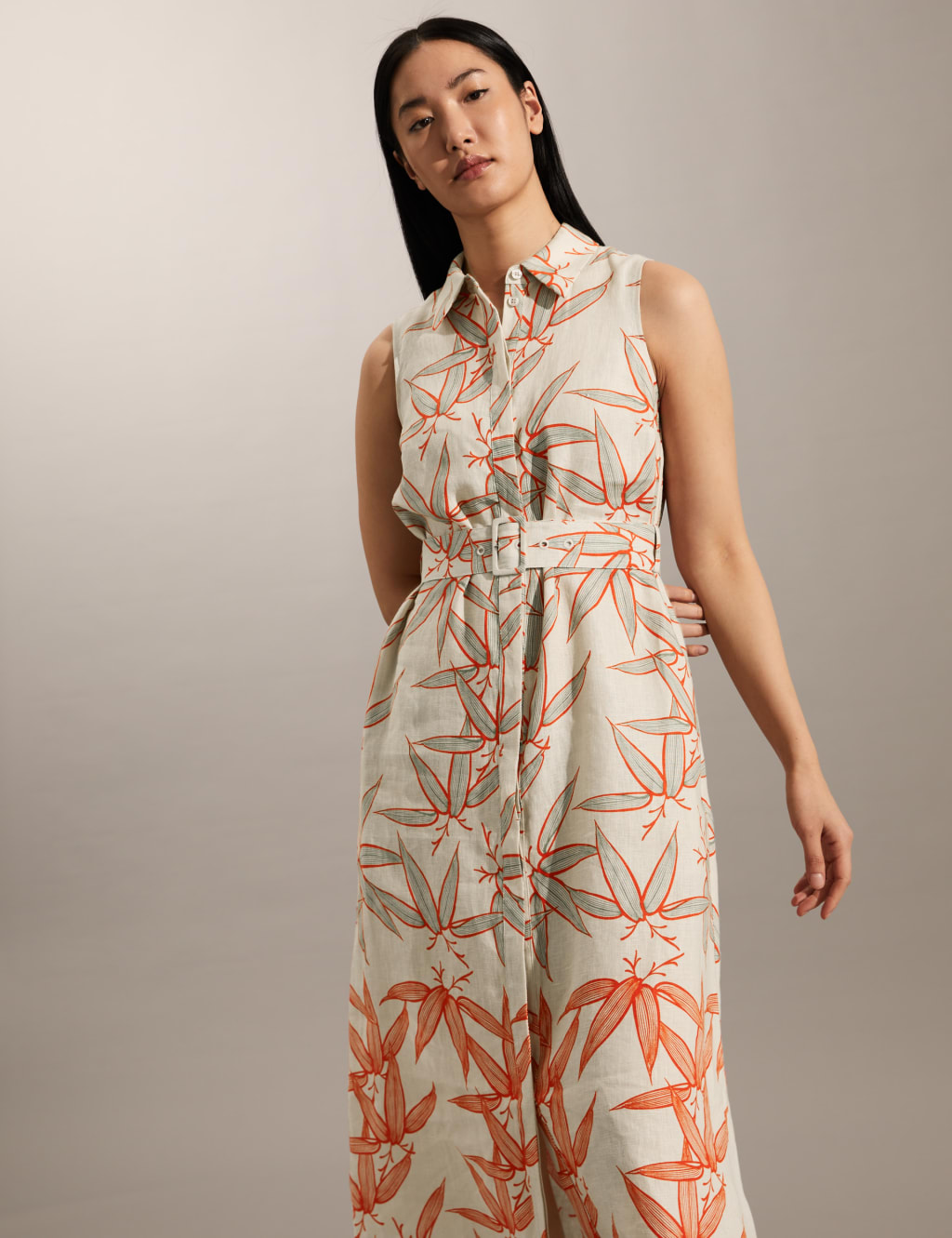 Pure Linen Floral Midi Skater Dress image 3