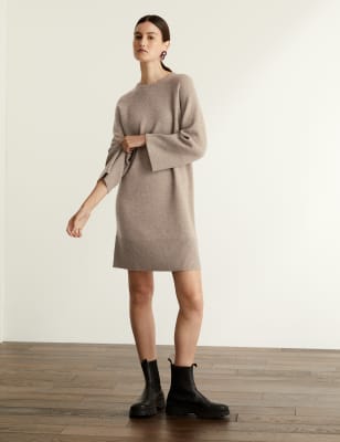 

JAEGER Womens Midi-Pulloverkleid mit hohem Wollanteil und Cashmere - Neutral, Neutral