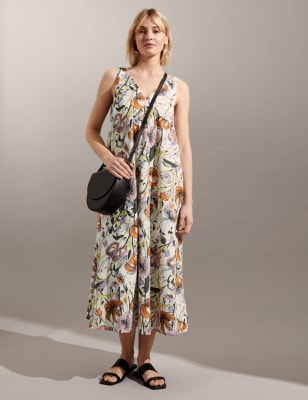 

JAEGER Vestido recto floral a media pierna 100% algodón de escote en picoWomens - Multi, Multi