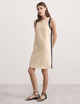 Pure Linen Side Stripe Mini Shift Dress - GR