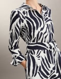 Pure Linen Zebra Print Midi Shirt Dress