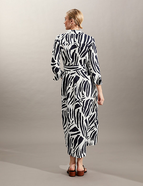 Pure Linen Zebra Print Midi Shirt Dress - GA