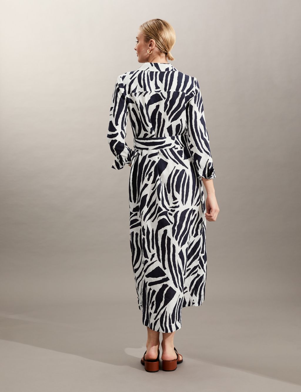 Pure Linen Zebra Print Midi Shirt Dress image 4