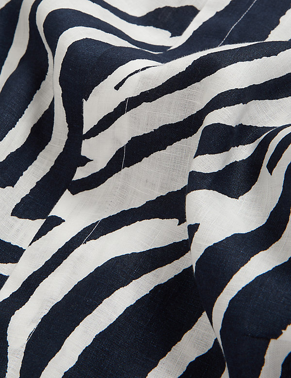 Pure Linen Zebra Print Midi Shirt Dress - FJ