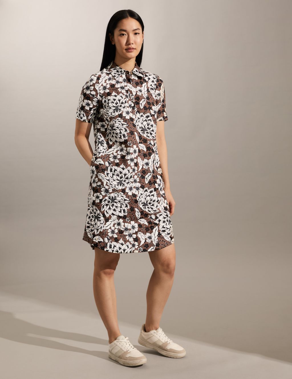 Pure Linen Floral Mini Shirt Dress image 3