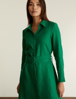 

JAEGER Womens Pure Linen Belted Midi Shirt Dress - Green, Green