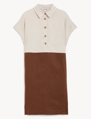 

JAEGER Womens Mini-Etuikleid aus reinem Leinen mit Blockfarben - Neutral, Neutral