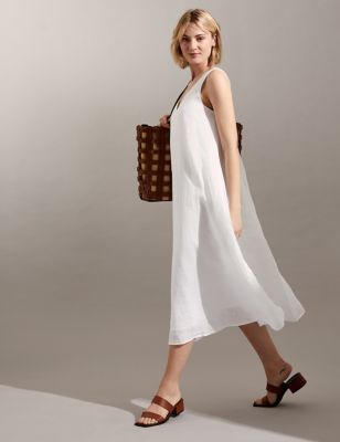 Pure Linen V-Neck Maxi Relaxed Dress