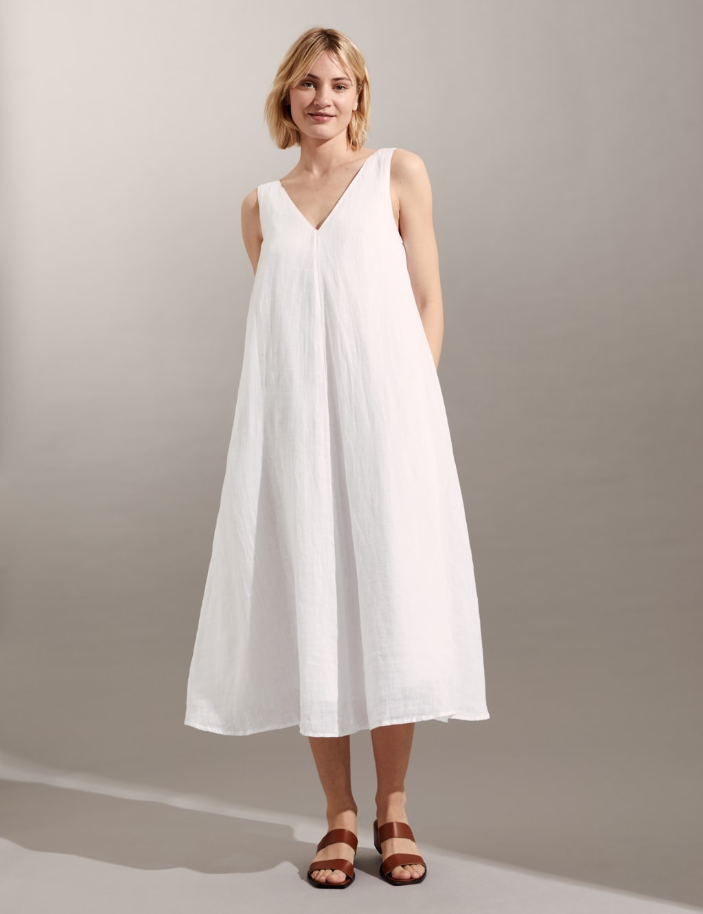 Pure Linen V-Neck Maxi Relaxed Dress image 3