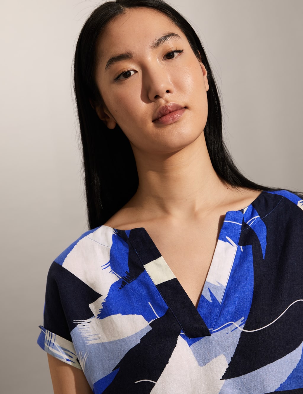 Pure Linen Printed Notch Neck Shift Dress image 2