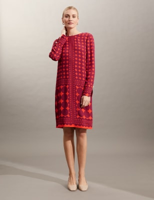 

JAEGER Womens Geometric Knee Length Shift Dress - Pink Mix, Pink Mix