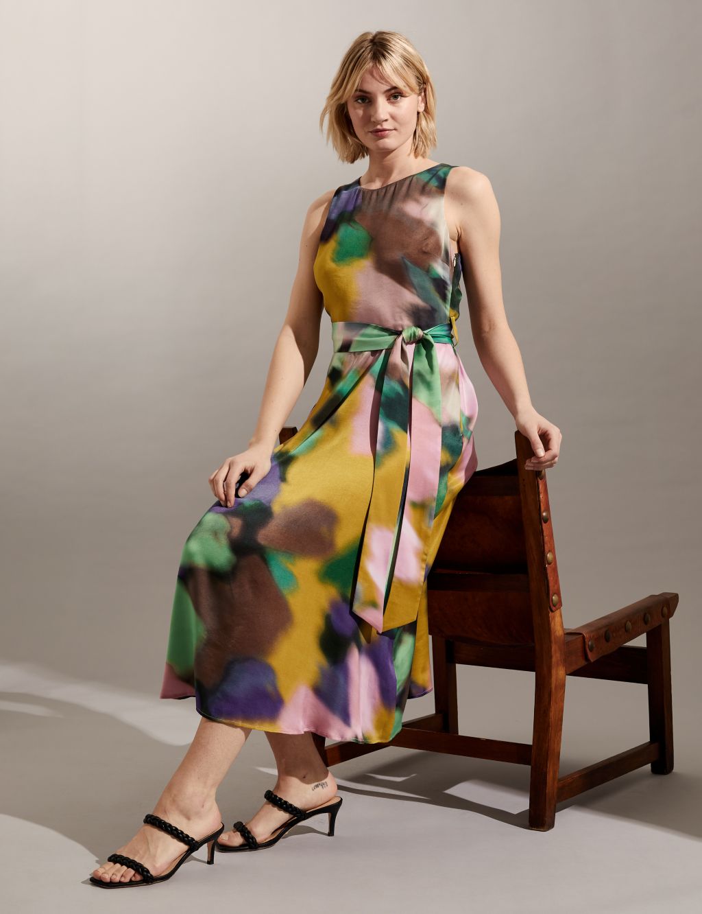 Cupro Rich Printed Midi Waisted Dress image 1