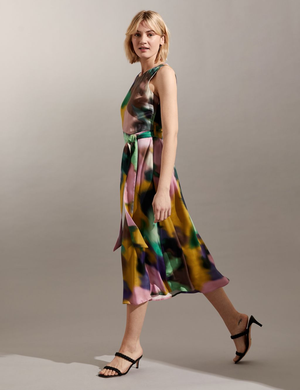 Cupro Rich Printed Midi Waisted Dress image 2