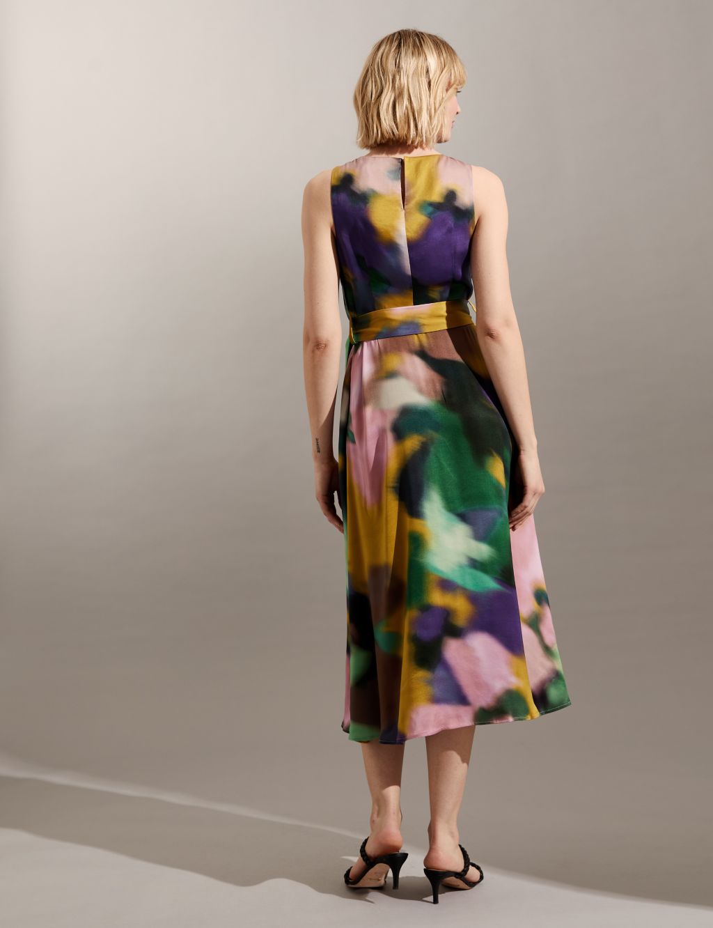 Cupro Rich Printed Midi Waisted Dress image 4