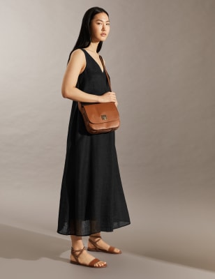 

JAEGER Womens Pure Linen V-Neck Maxi Slip Dress - Black, Black