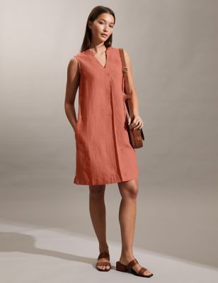 Pure Linen V-Neck Mini Shift Dress