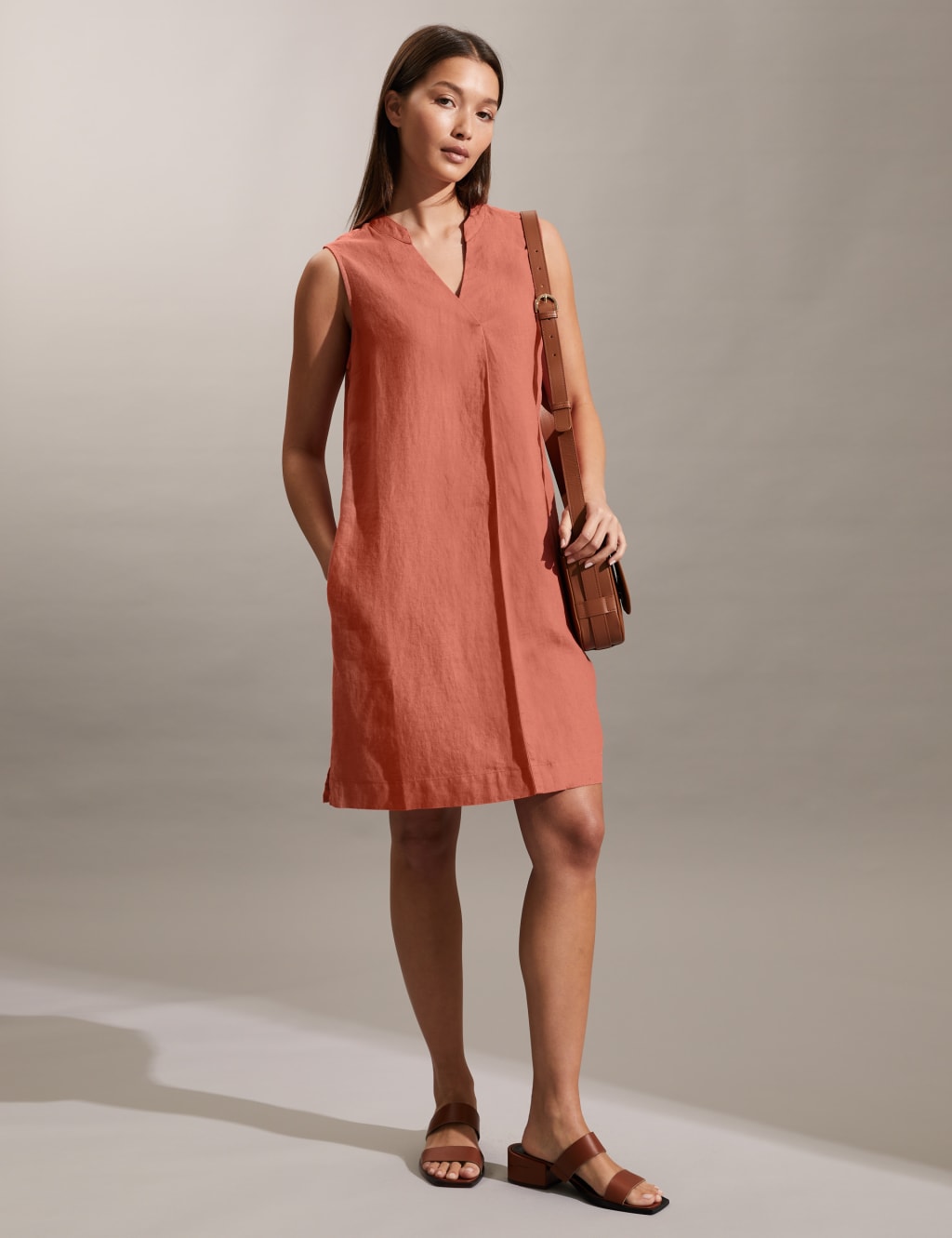 Pure Linen V-Neck Mini Shift Dress image 1