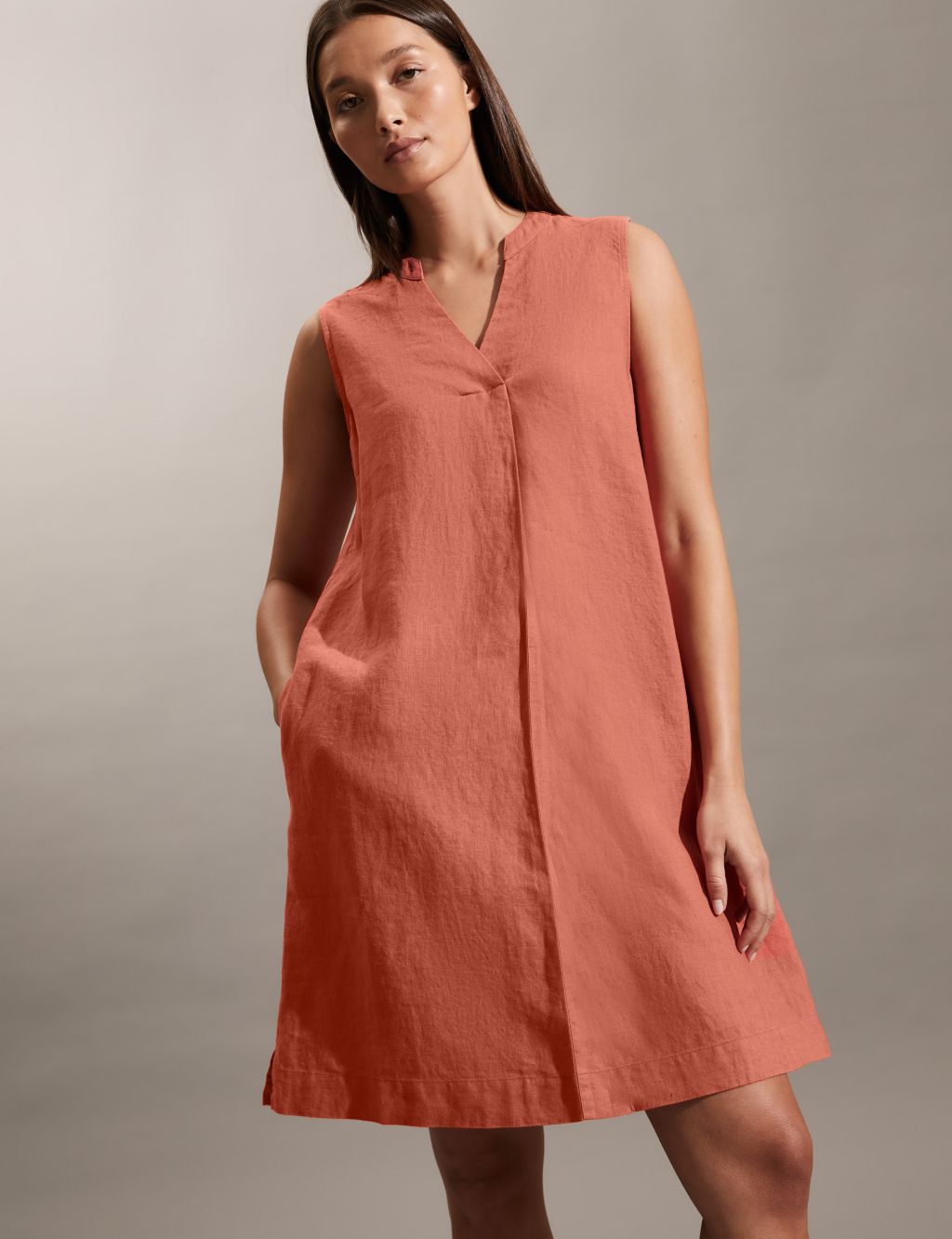 Pure Linen V-Neck Mini Shift Dress image 2